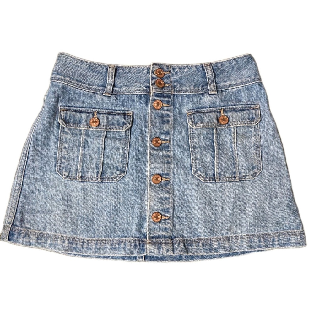 Abercrombie‎ & Fitch Womens Jean Button Fly Skirt Flare Denim Sz 2 Front Pockets